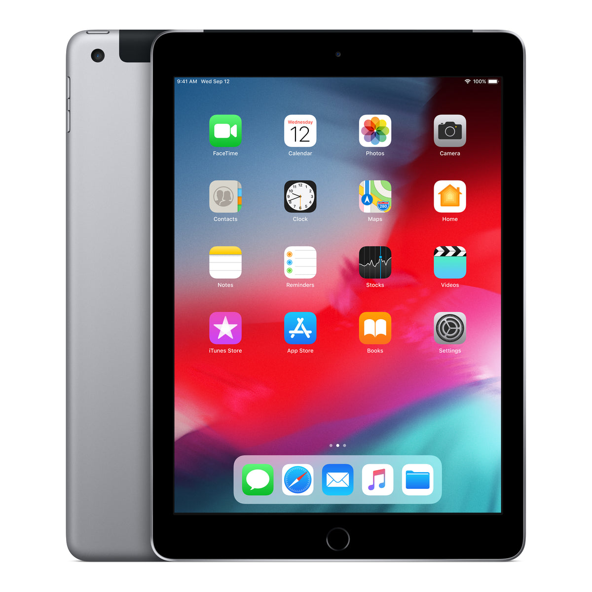 Apple iPad 6th generation in Space Grey, front and back