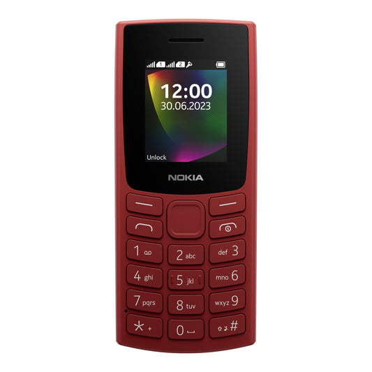 Nokia 106 (2023) basic keypad phone in Red Terracotta, front view