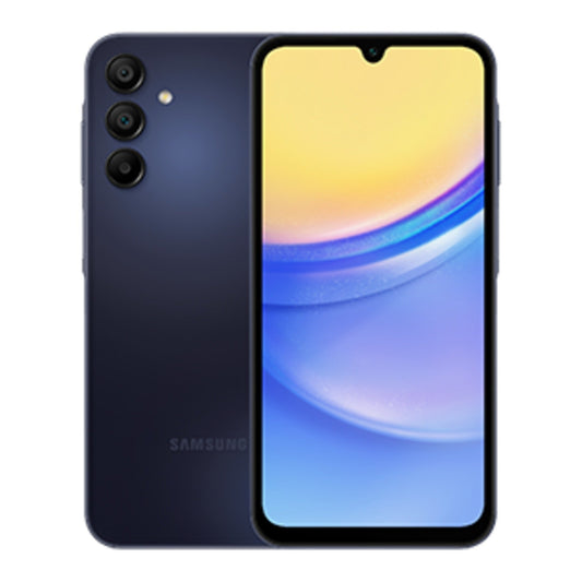 Samsung Galaxy A15 5G in Blue Black, front and back view