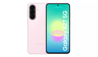 Samsung Galaxy A27 5G in Pink - official product image showing front display and rear camera design