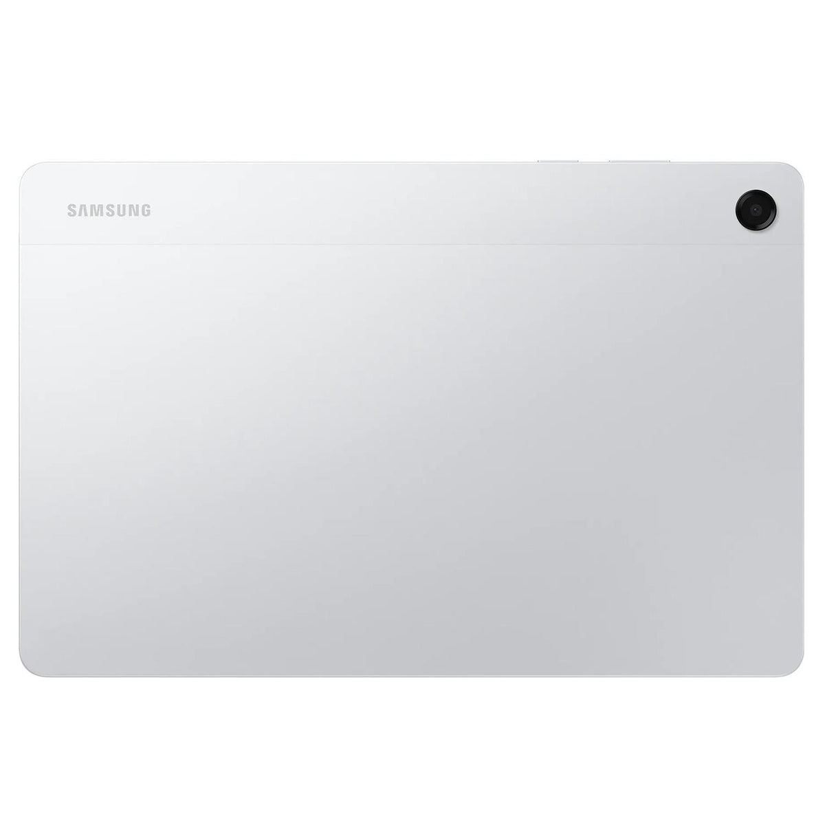 Samsung Galaxy Tab A11+ Silver tablet, flat back view showing Samsung logo and rear camera