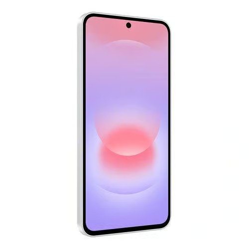 Angled side view of the Samsung Galaxy A37 5G in White showing the curved display edge