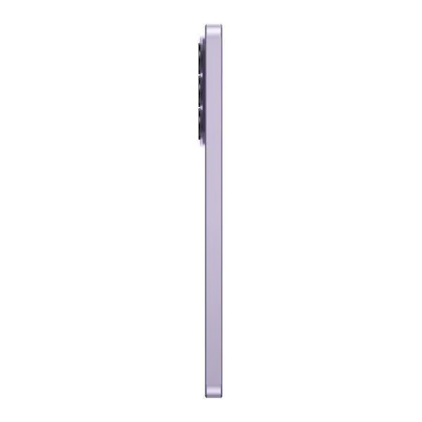 Side profile view of the Samsung Galaxy A37 5G in Awesome Lavender highlighting the phone's slim thickness