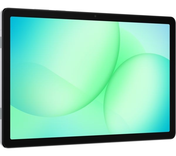 Samsung Galaxy Tab A11+ in Silver shown at a three-quarter angle from a slightly different perspective, highlighting the slim profile