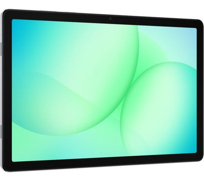 Samsung Galaxy Tab A11+ in Silver shown at a three-quarter angle from a slightly different perspective, highlighting the slim profile