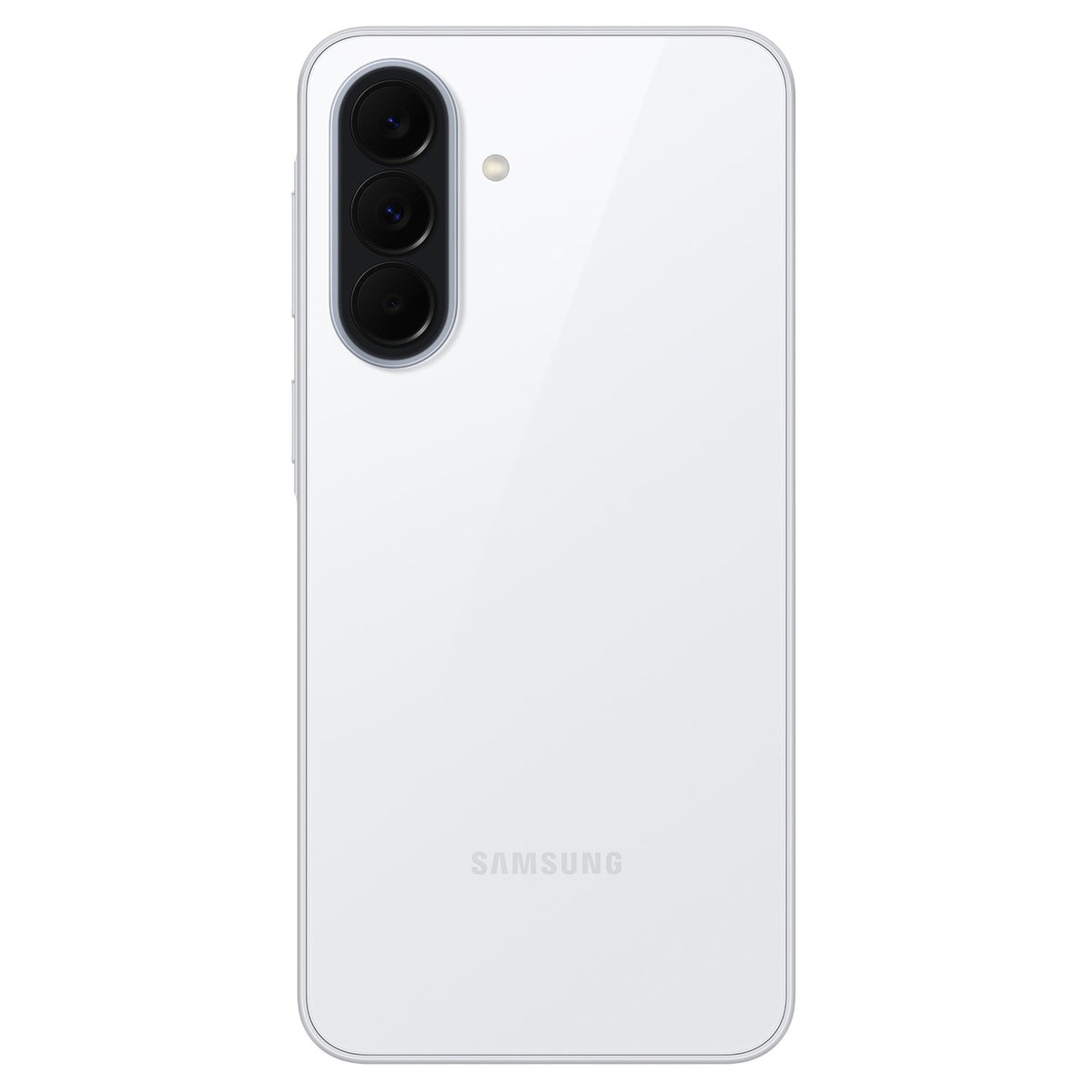 Rear view of the Samsung Galaxy A37 5G in White showing the triple camera lenses and LED flash