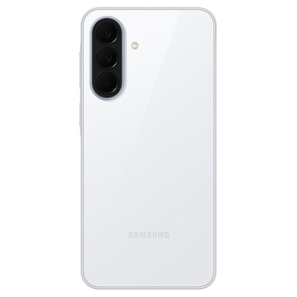 Rear view of the Samsung Galaxy A37 5G in White showing the triple camera lenses and LED flash