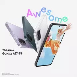 Samsung Galaxy A37 5G official marketing image showing all four colour options with the tagline The new Galaxy A37 5G