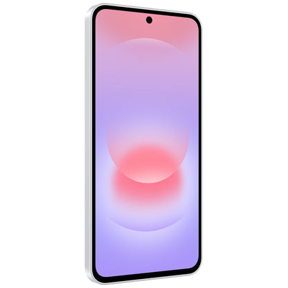 Angled side view of the Samsung Galaxy A37 5G in White showing the slim profile and volume buttons