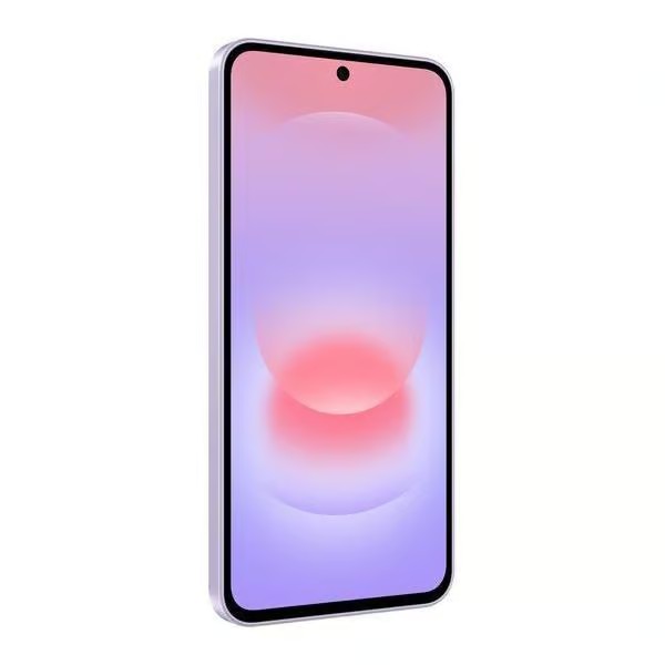 Angled front view of the Samsung Galaxy A37 5G in Awesome Lavender showing the AMOLED display and punch-hole camera
