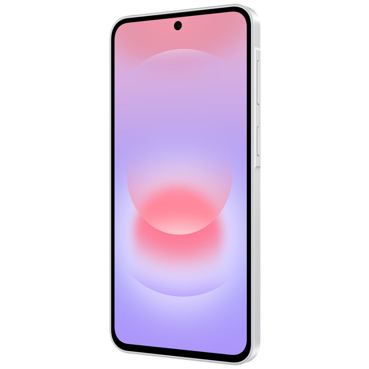 Angled front view of the Samsung Galaxy A37 5G in White showing the display and side profile