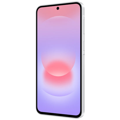 Angled front view of the Samsung Galaxy A37 5G in White showing the display and side profile