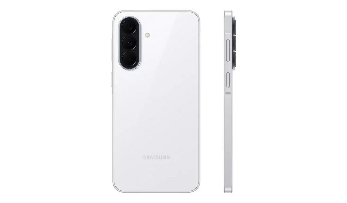 Back and side view of the Samsung Galaxy A37 5G in White showing the triple camera module