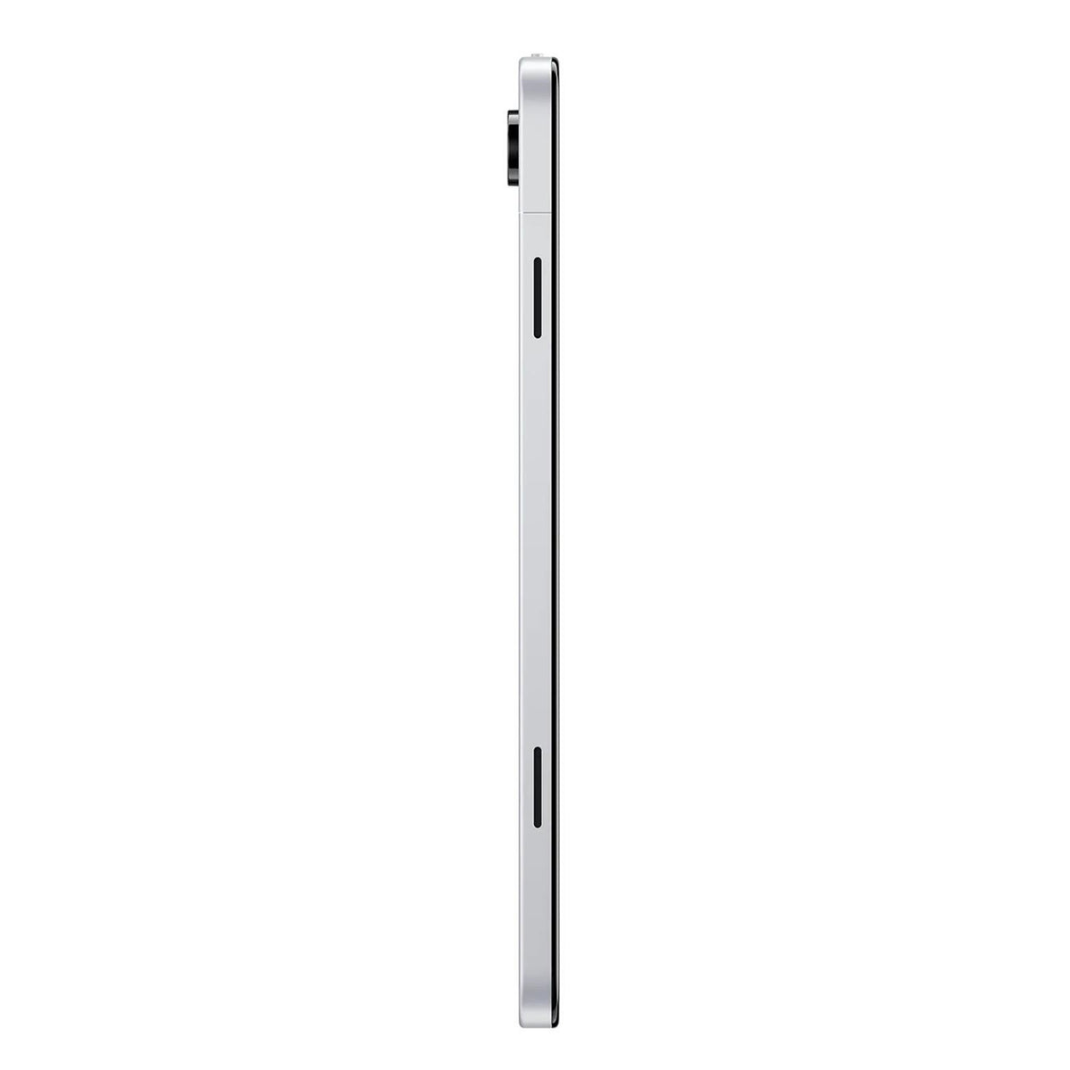 Samsung Galaxy Tab A11+ Silver tablet, side profile and angled front view showing slim body
