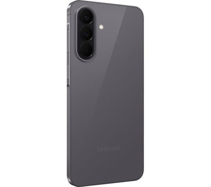 Samsung Galaxy A57 5G in Awesome Grey, angled back view showing the triple camera module