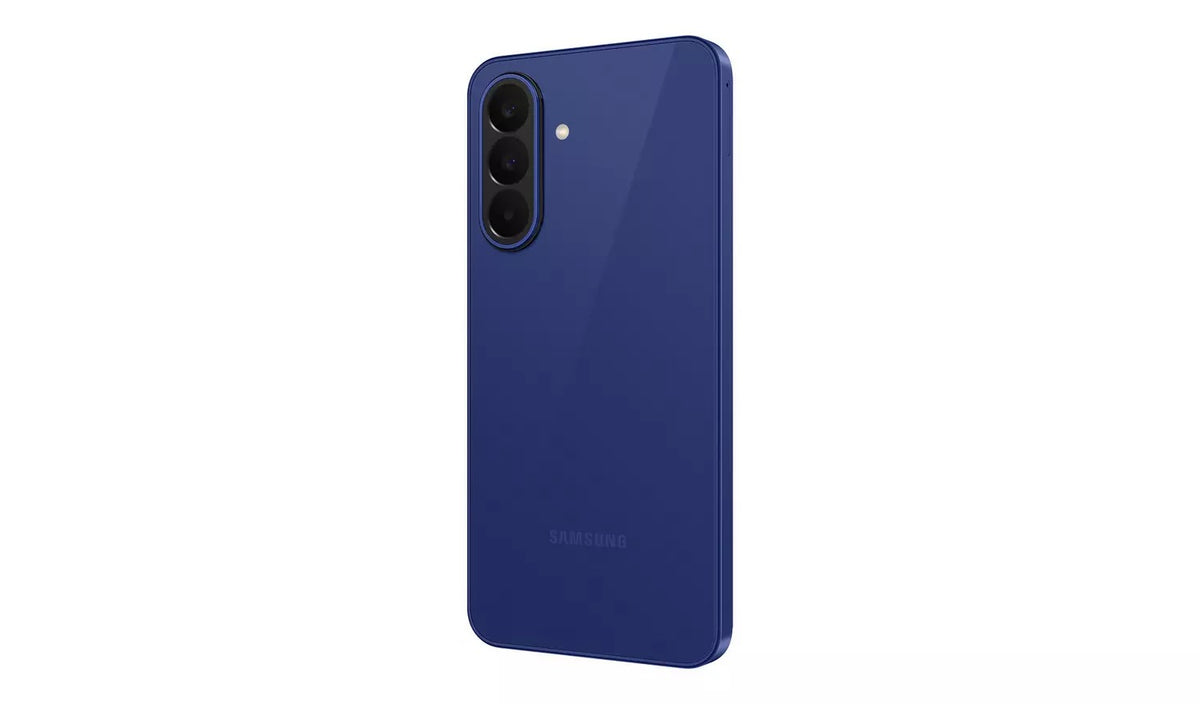 Samsung Galaxy A27 5G in Blue, rear three-quarter angle view showing the camera housing and Samsung logo