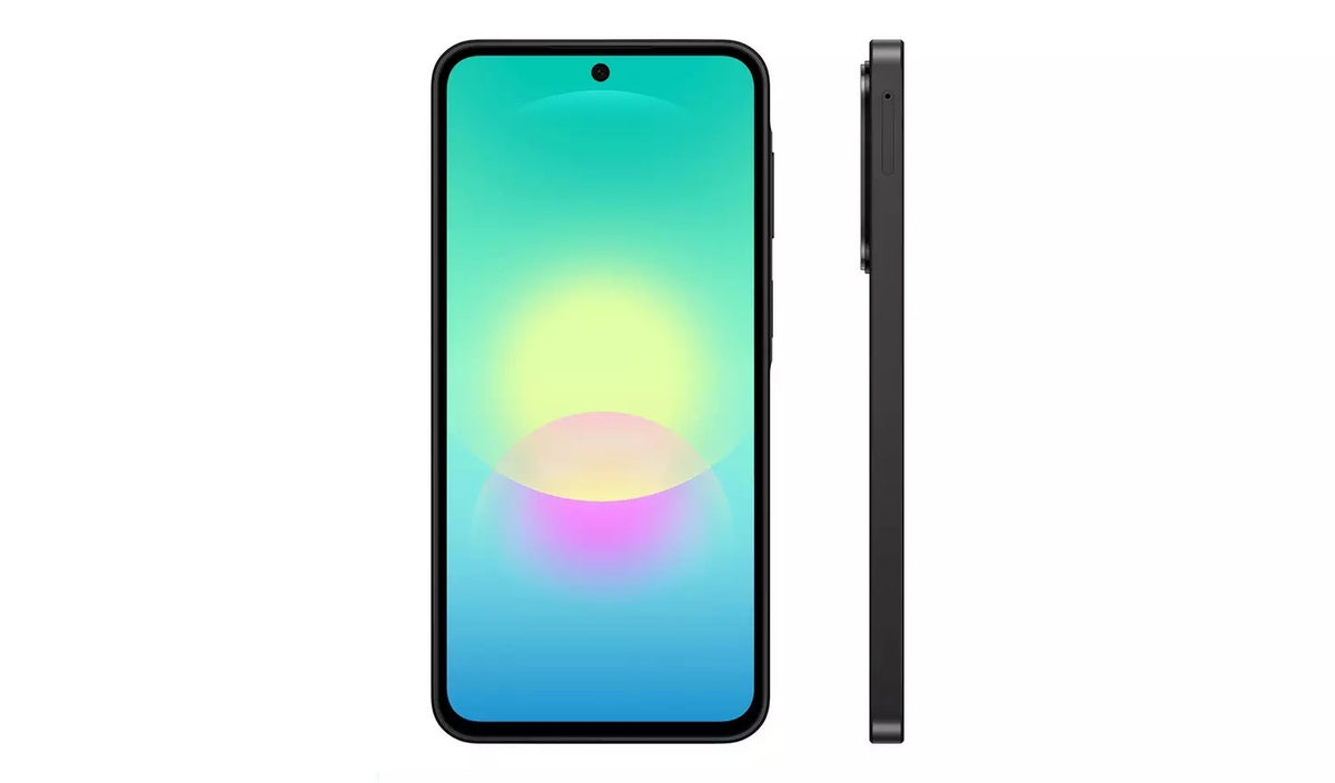 Samsung Galaxy A27 5G in Black, front view of the display at a slight angle