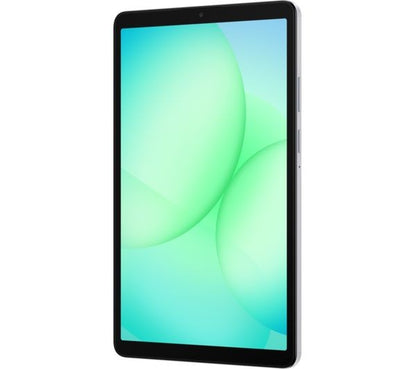Close-up angled front view of the Samsung Galaxy Tab A11 screen edge in silver
