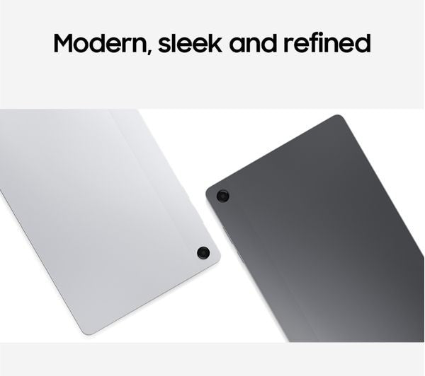 Close-up of the Galaxy Tab A11+ rear panel corners in both Grey and Silver, highlighting the tablet's slim design
