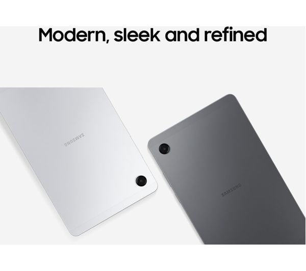Samsung Galaxy Tab A11 rear panels shown in both Silver and Grey colour options
