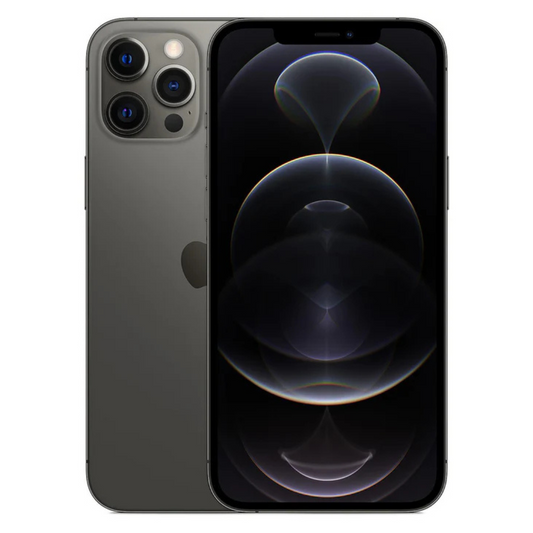 Apple iPhone 12 Pro Max in Graphite, front and back, refurbished