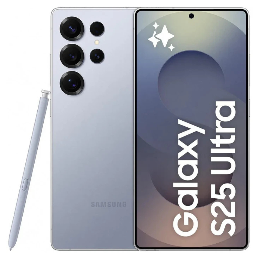 Samsung Galaxy S25 Ultra smartphone with stylus on a white background