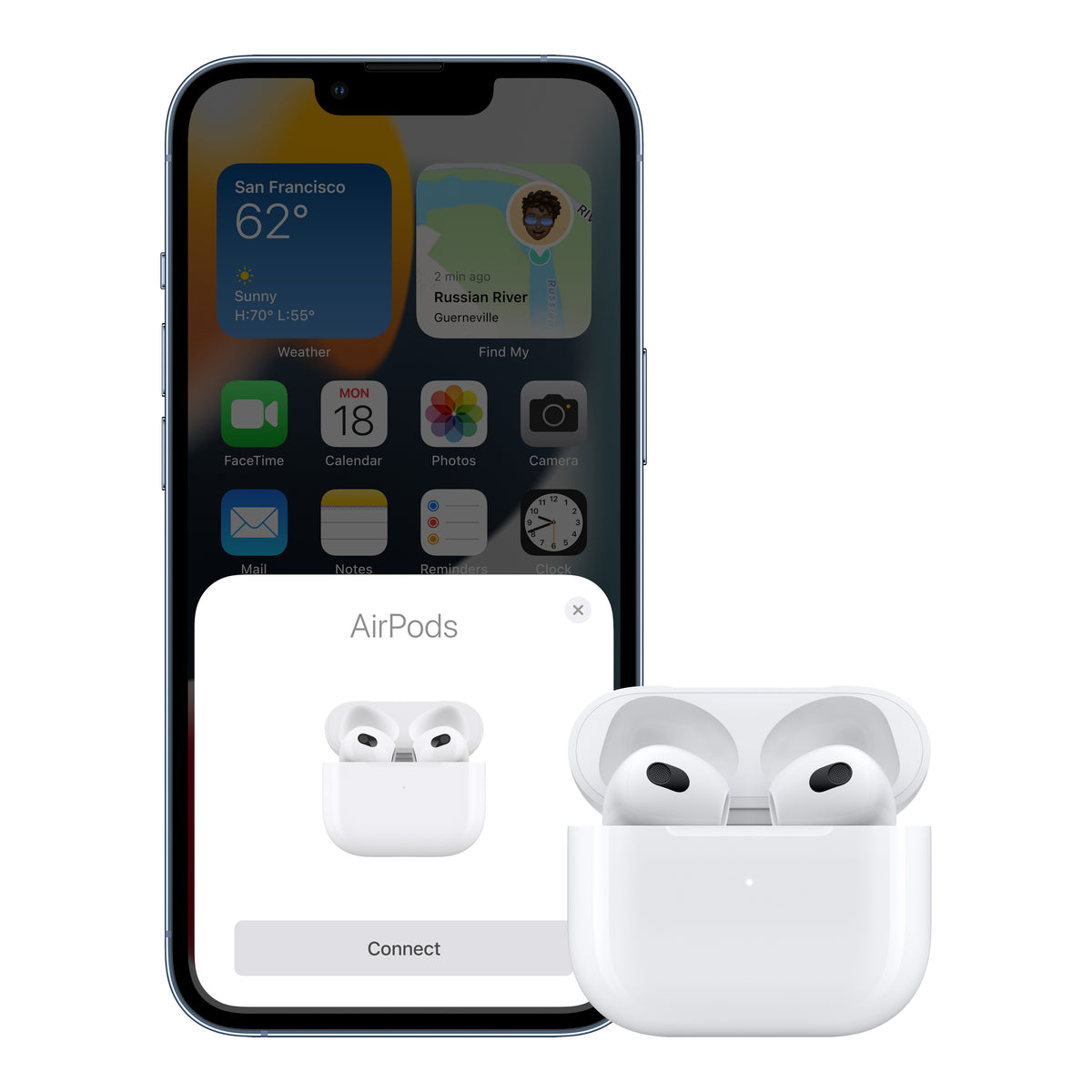 Apple AirPods (3rd generation), paired with iPhone