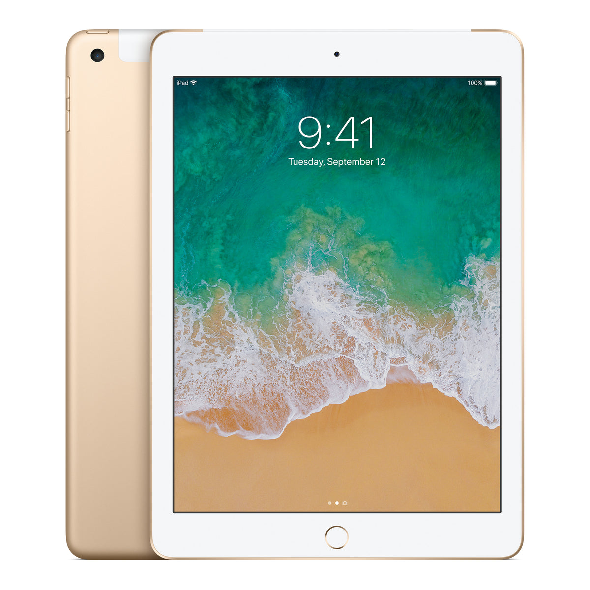 Refurbished Apple iPad 5th generation in Gold, front and back