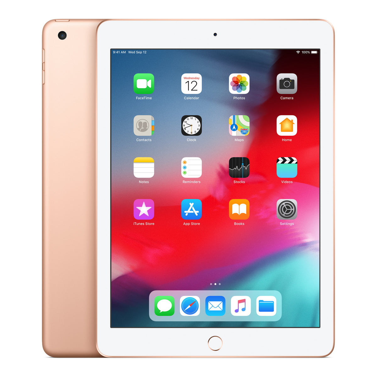Refurbished Apple iPad 6th generation in Gold, front and back