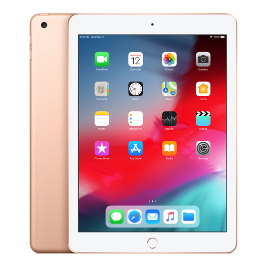 Refurbished Apple iPad 6th generation in Gold, front and back