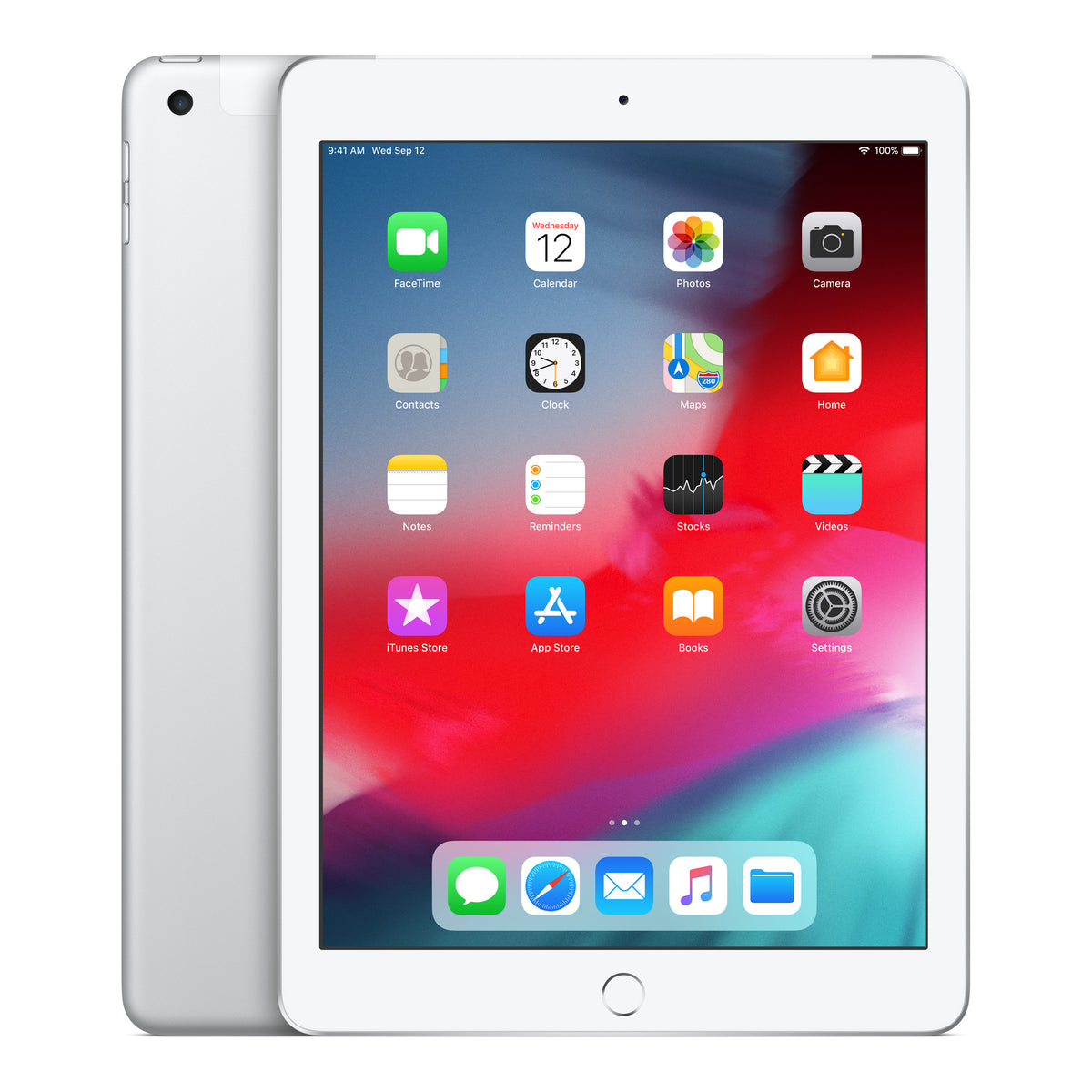 Apple iPad 6th generation in Silver, front and back