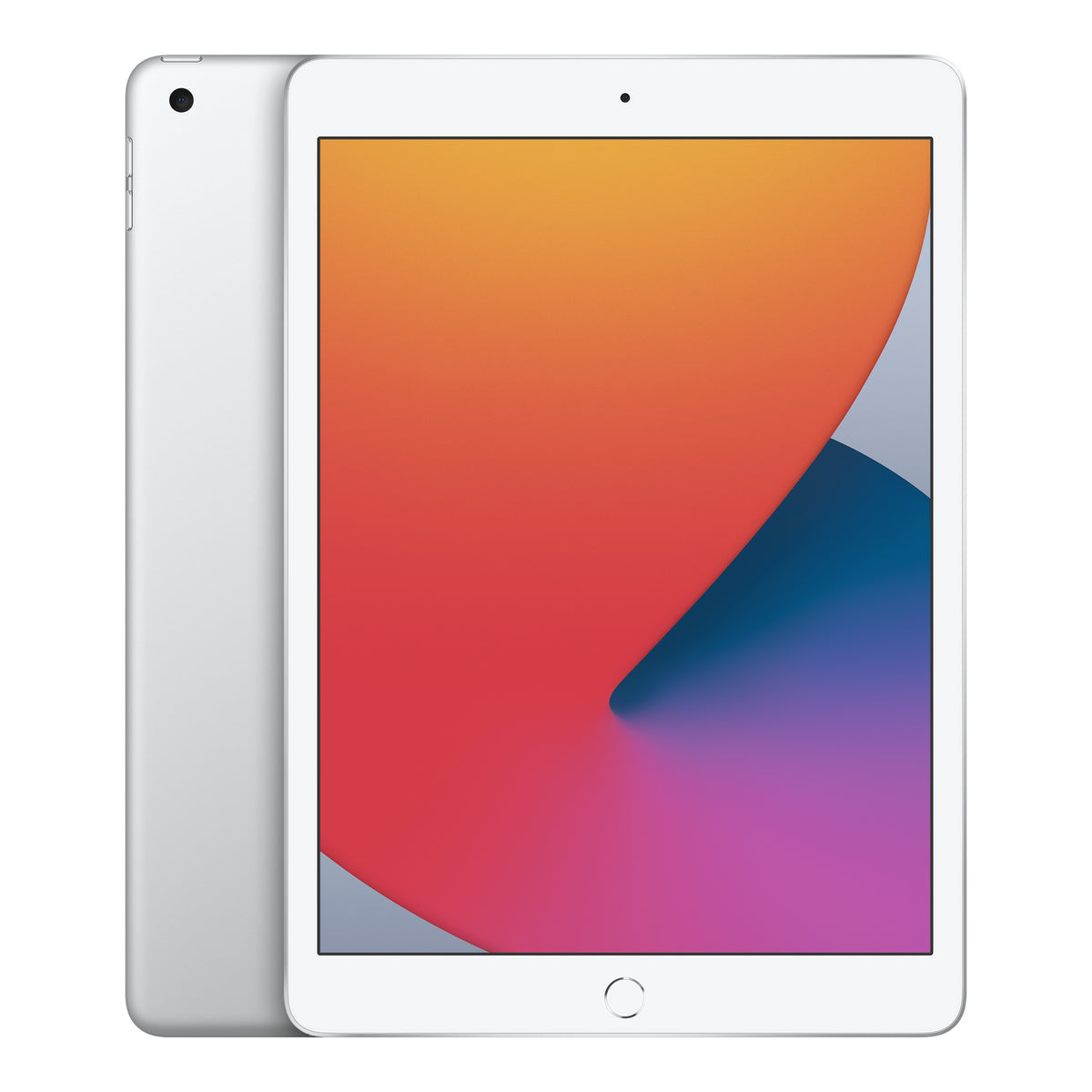 Apple iPad 8th generation in Silver, front and back