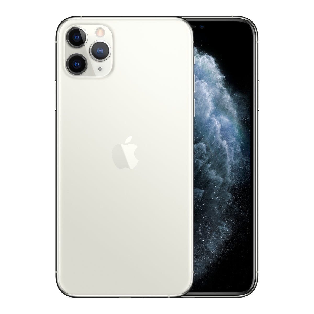 Apple iPhone 11 Pro Max in Silver, front and back