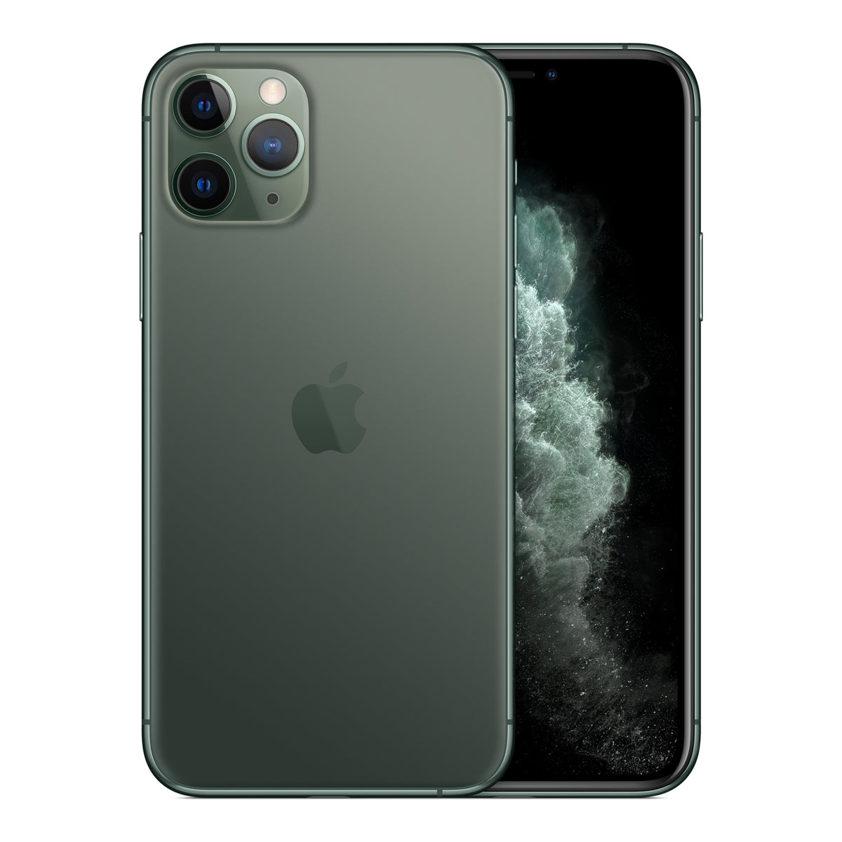 Apple iPhone 11 Pro in Midnight Green, front and back