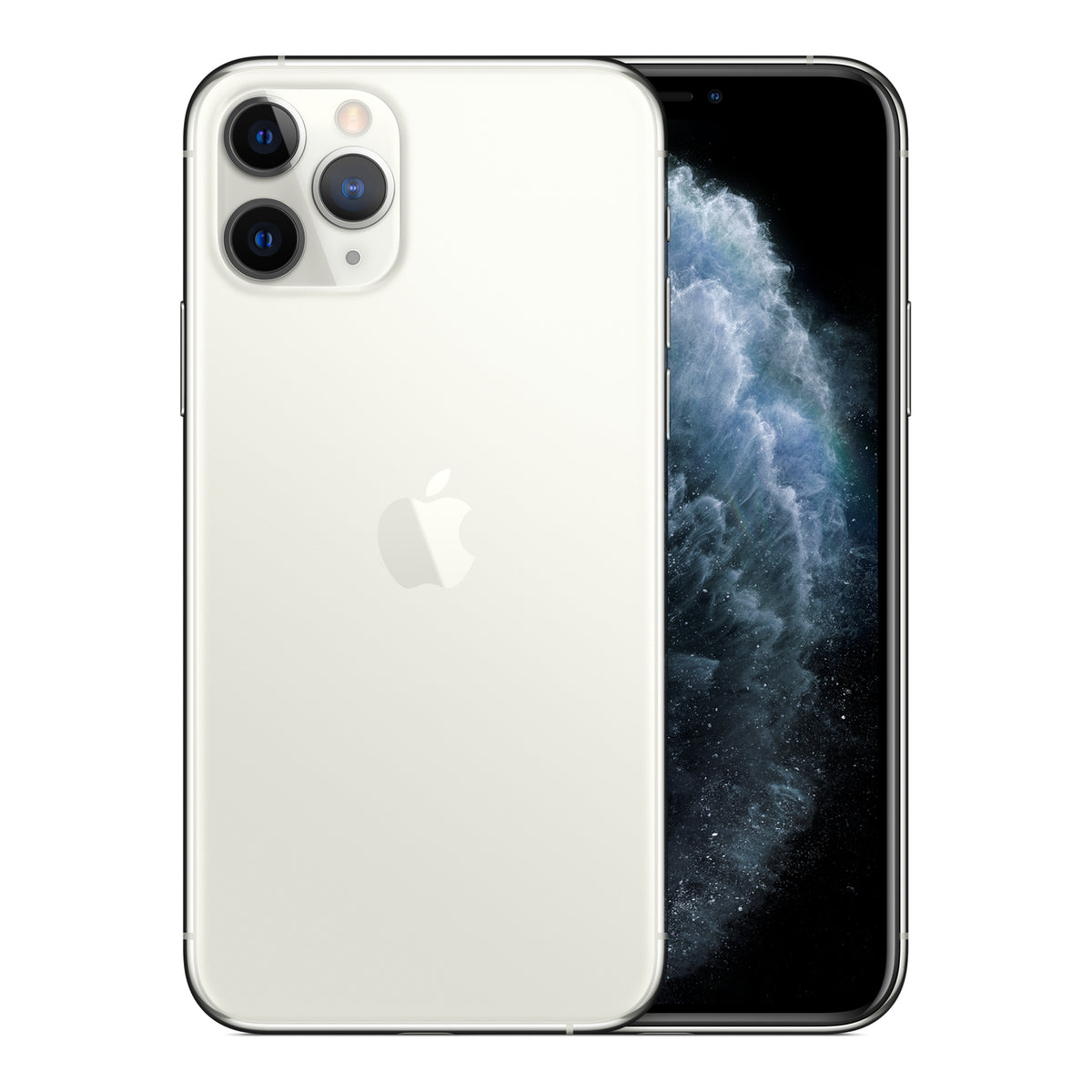 Apple iPhone 11 Pro in Silver, front and back