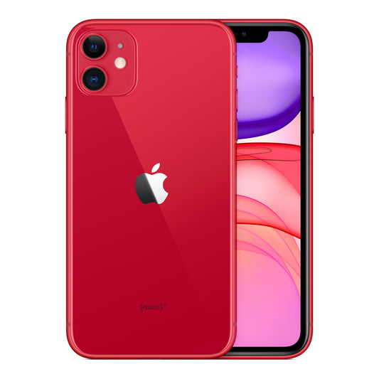 Apple iPhone 11 in (PRODUCT)RED, front and back