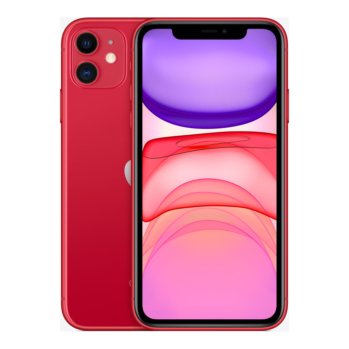 Apple iPhone 11 in (PRODUCT)RED, front and back