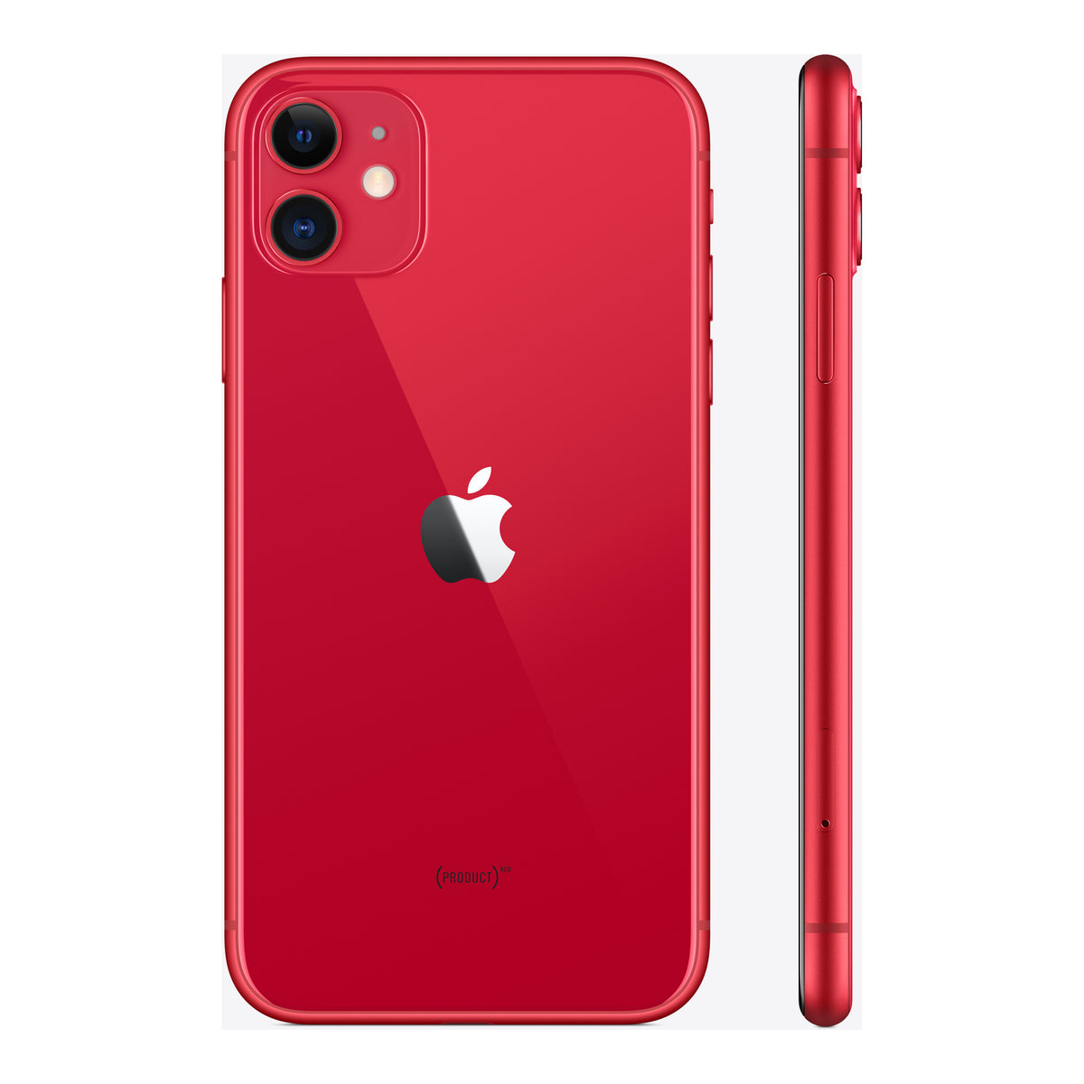 Apple iPhone 11 in (PRODUCT)RED, angled view
