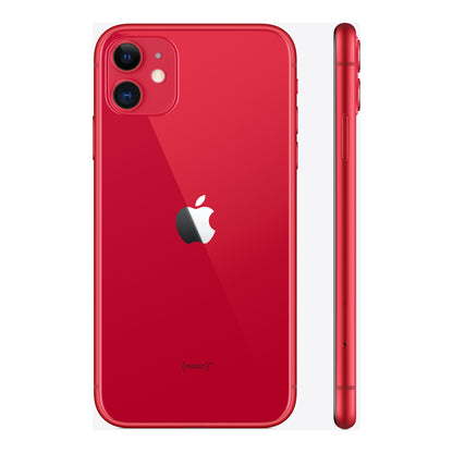 Apple iPhone 11 in (PRODUCT)RED, angled view