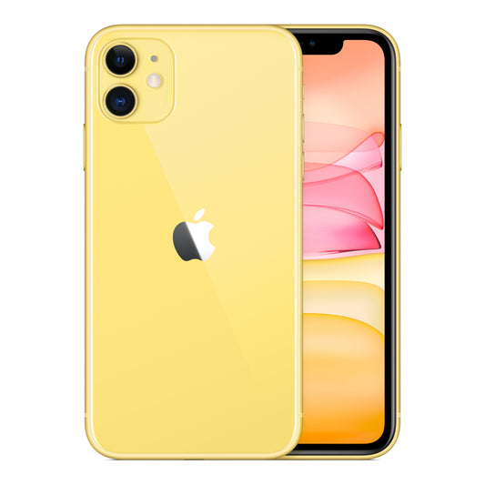 Apple iPhone 11 in Yellow, front and back