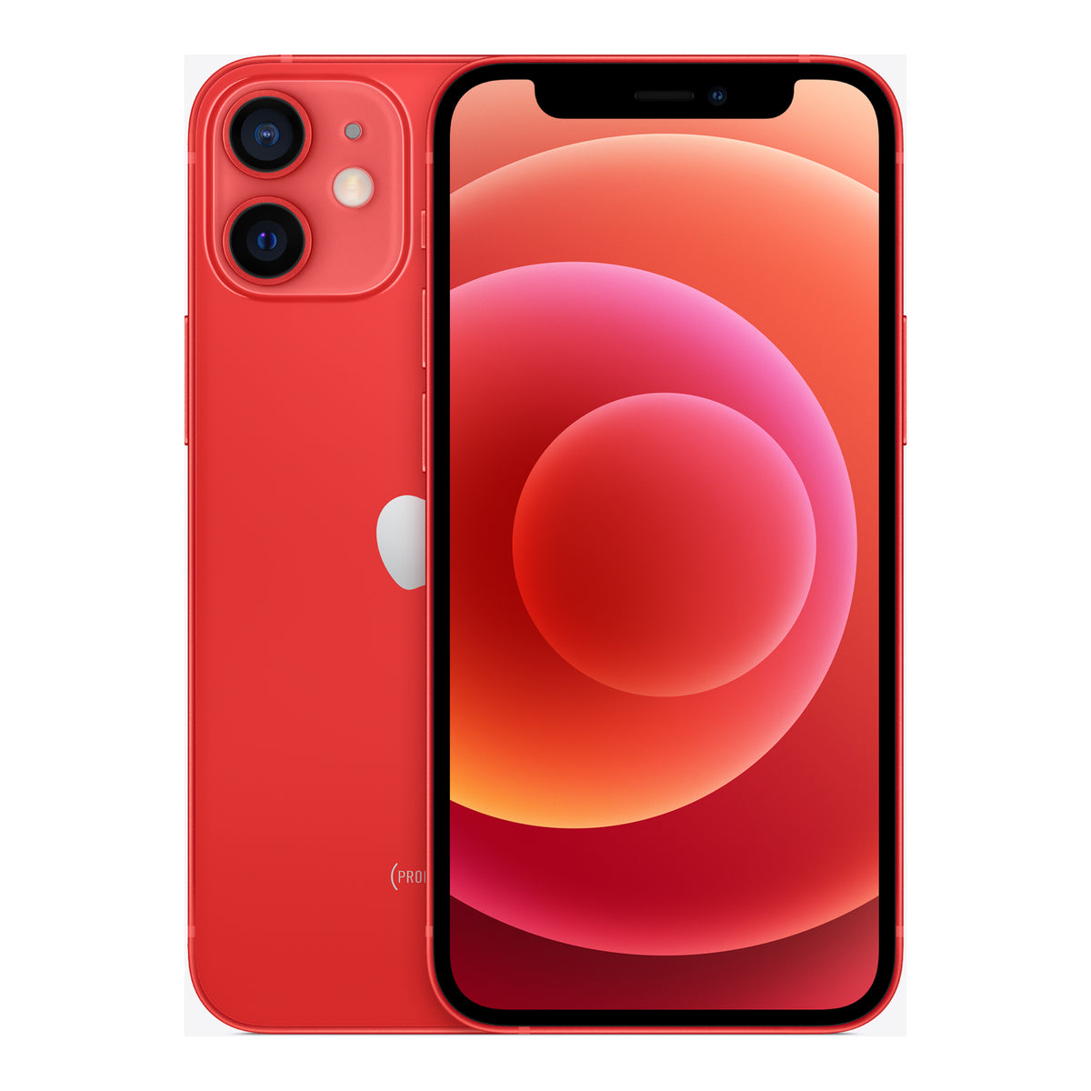 Apple iPhone 12 mini in (PRODUCT)RED, front and back