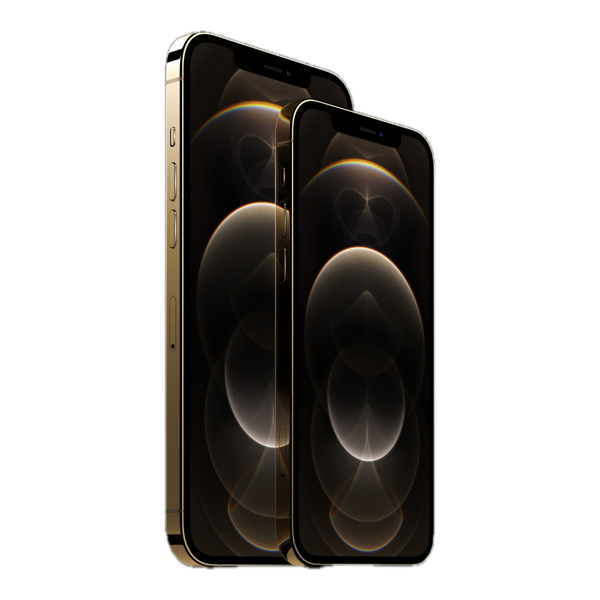 Apple iPhone 12 Pro Max in Gold, front and back