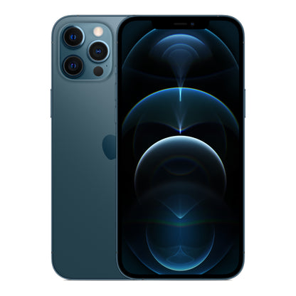 Apple iPhone 12 Pro Max in Pacific Blue, front and back