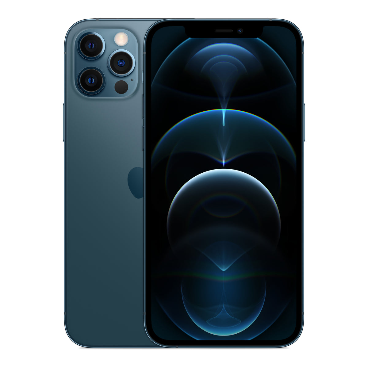 Apple iPhone 12 Pro in Pacific Blue, front and back