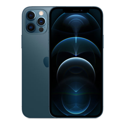 Apple iPhone 12 Pro in Pacific Blue, front and back