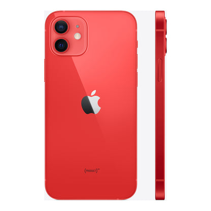 Apple iPhone 12 in (PRODUCT)RED, angled view