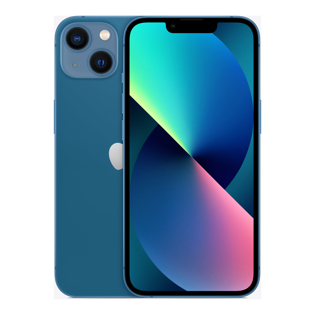 Apple iPhone 13 in Blue, front and back