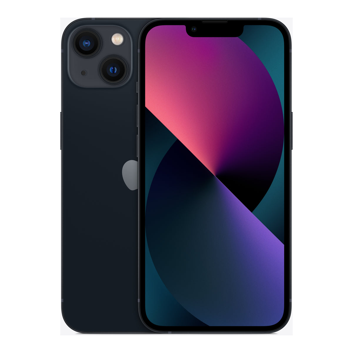 Apple iPhone 13 in Midnight, front and back