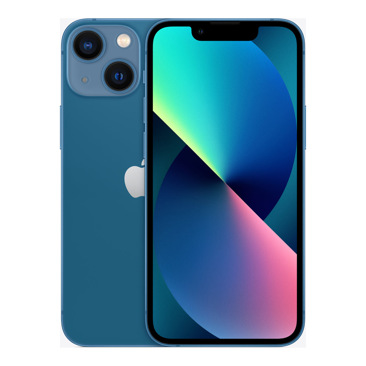 Apple iPhone 13 mini in Blue, front and back