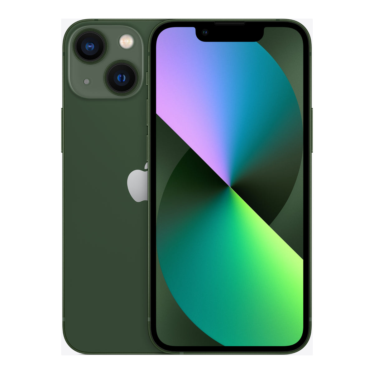 Apple iPhone 13 mini in Green, front and back